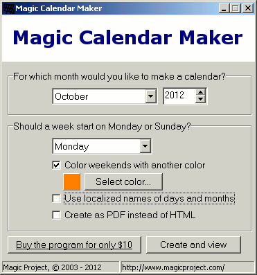 Magic Calendar Maker Screenshot